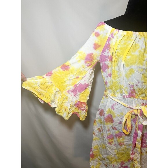 Feathers Tie Dye Off Shoulder Mini Dress Boho Bright Women's Plus 1X - Picture 5 of 12